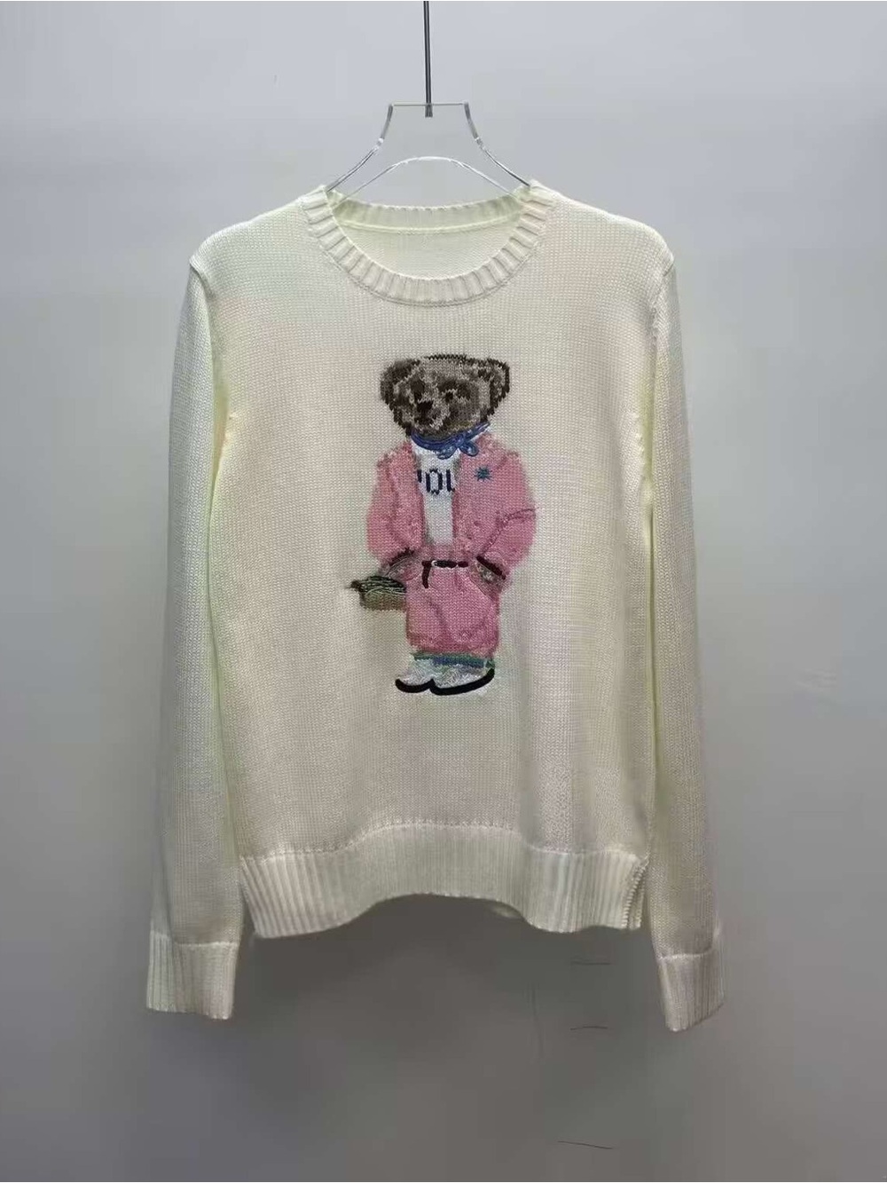 Polo by Ralph Lauren Cream Crewneck Sweater with Pink Teddy Bear